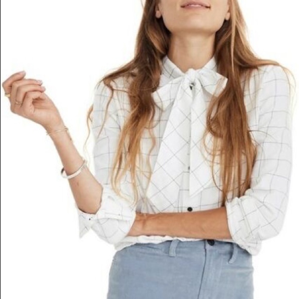 Madewell Tie-neck Shirt in Windowpane